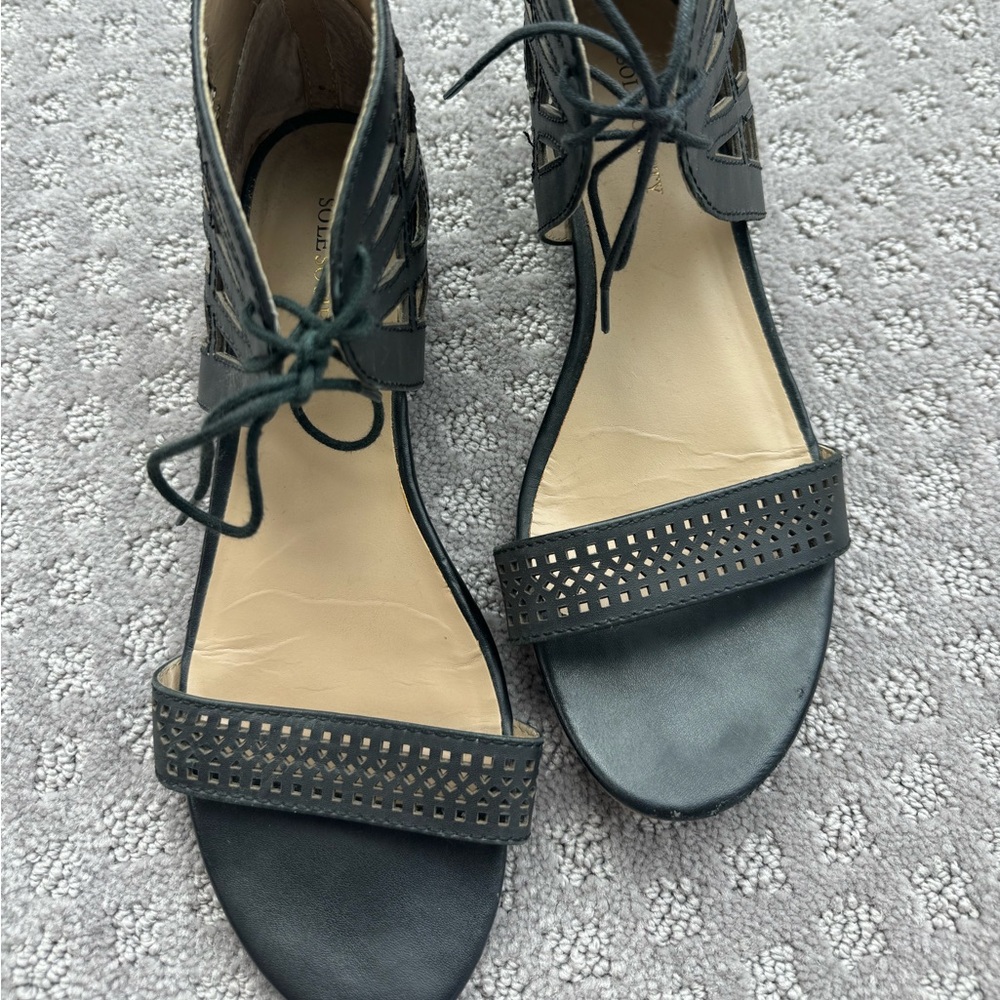 Black lace up top sandals